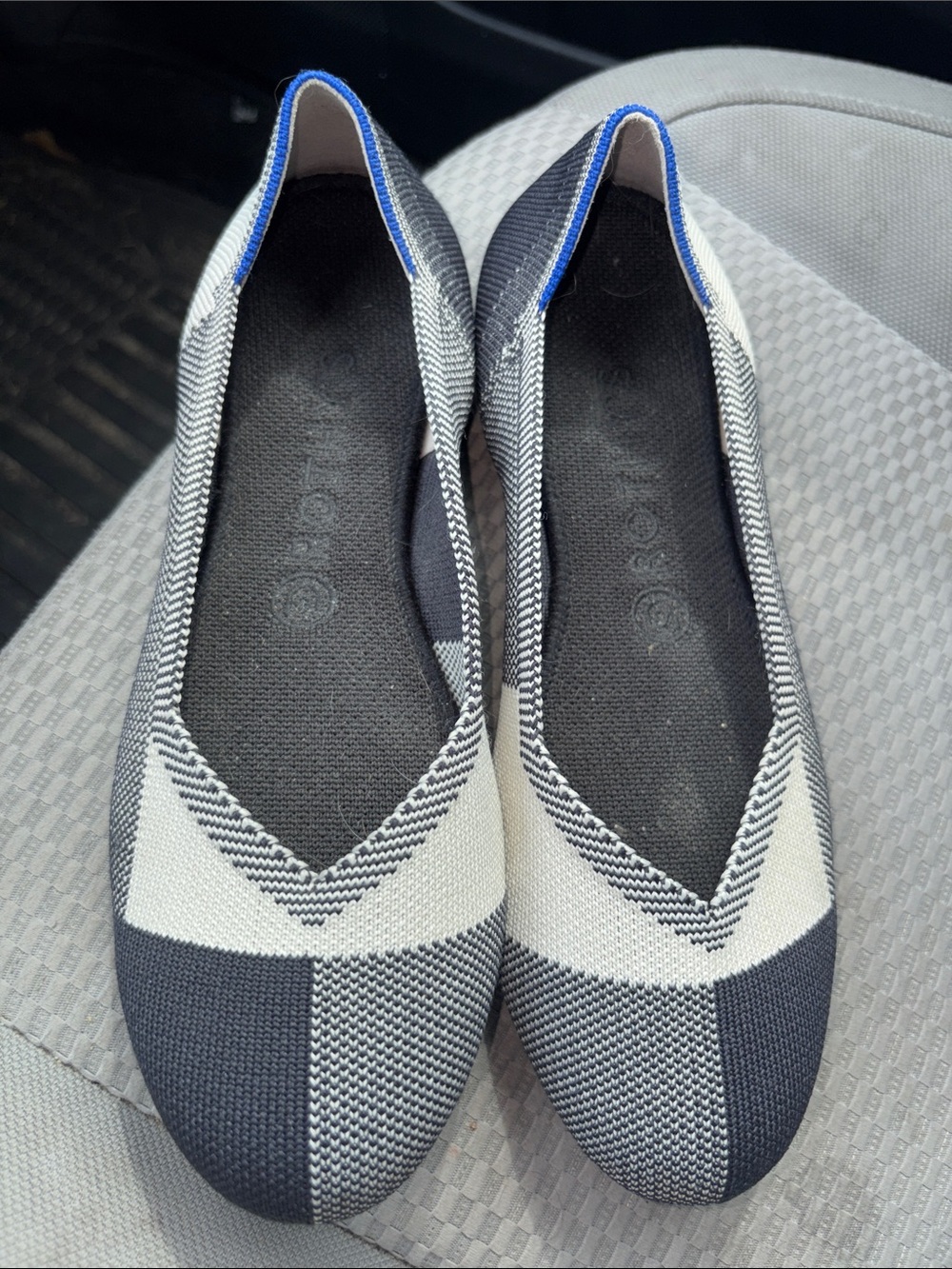 Rothy's Black and White Knit Pointed Toe Flats